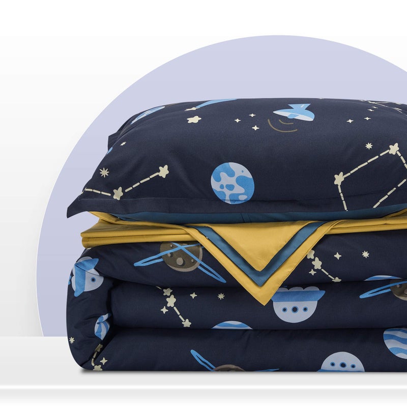 SLEEP ZONE Kids Twin Bedding Comforter Set - Super Cute & Soft Kids Bedding Bed in a Bag 5 Pieces Set with Comforter, Sheet, Pillowcase & Sham (Navy Galaxy) - Image 5